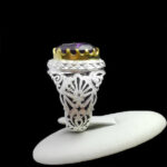 انگشتر آمیتیست الماس تراش نقره مردانه دست ساز فاخر طرح میلاد - Image 5