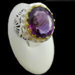 انگشتر آمیتیست الماس تراش نقره مردانه دست ساز فاخر طرح میلاد