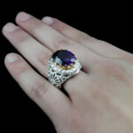 انگشتر آمیتیست الماس تراش نقره مردانه دست ساز فاخر طرح میلاد - Image 3