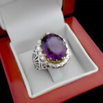 انگشتر آمیتیست الماس تراش نقره مردانه دست ساز فاخر طرح میلاد - Image 4