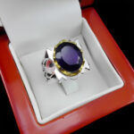 انگشتر آمیتیست الماس تراش نقره مردانه دست ساز فاخر طرح هوشیار - Image 4