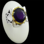 انگشتر آمیتیست الماس تراش نقره مردانه دست ساز فاخر طرح هوشیار