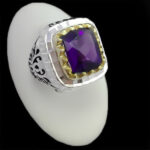 انگشتر آمیتیست الماس تراش نقره مردانه دست ساز فاخر طرح هورداد