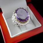 انگشتر آمیتیست الماس تراش نقره مردانه دست ساز فاخر طرح آرتا - Image 4