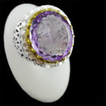 انگشتر آمیتیست الماس تراش نقره مردانه دست ساز فاخر طرح آرتا