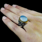 انگشتر عقیق کبود یمنی نقره مردانه طرح یا ضامن آهو - Image 3