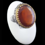 انگشتر گارنت نقره مردانه طرح دور طلایی دادمهر