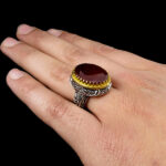 انگشتر گارنت نقره مردانه طرح دور طلایی دادمهر - Image 4