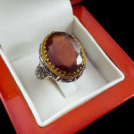 انگشتر گارنت نقره مردانه طرح دور طلایی دادمهر - Image 5