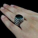 انگشتر گارنت الماس تراش نقره مردانه دست ساز فاخر طرح پولکی نوتریکا - Image 3