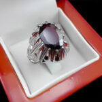 انگشتر گارنت الماس تراش نقره مردانه دست ساز فاخر طرح مهرجو - Image 4