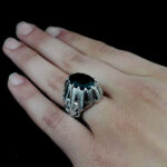 انگشتر گارنت الماس تراش نقره مردانه دست ساز فاخر طرح مهرجو - Image 2