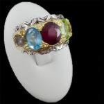 انگشتر نقره فاخر طرح طهماسب با چند سنگ معدنی اصل‌‌‌