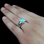 انگشتر فیروزه نیشابوری دست ساز نقره مردانه طرح بصیر - Image 3