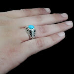 انگشتر فیروزه نیشابوری دست ساز نقره مردانه طرح بهیاد - Image 2