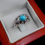 انگشتر فیروزه نیشابوری دست ساز نقره مردانه طرح بیژن - Image 3