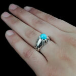 انگشتر فیروزه نیشابوری دست ساز نقره مردانه طرح بینش - Image 2