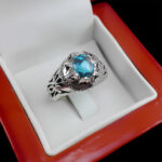 انگشتر فیروزه نیشابوری دست ساز نقره مردانه طرح پژواک - Image 2