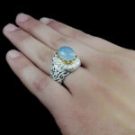 انگشتر عقیق کبود یمنی نقره مردانه دست ساز فاخر طرح مه زاد‌‌‌ - Image 2