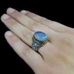 انگشتر عقیق کبود یمنی نقره مردانه طرح فرازمان‌‌‌ - Image 5