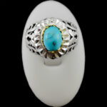 انگشتر نقره فیروزه نیشابوری دست ساز مردانه طرح دورطلایی آرسین‌‌‌ - Image 4