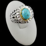 انگشتر نقره فیروزه نیشابوری دست ساز مردانه طرح دورطلایی آرسین‌‌‌