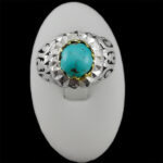 انگشتر نقره فیروزه نیشابوری دست ساز مردانه طرح دورطلایی عبید‌‌‌ - Image 2