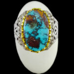 انگشتر نقره فیروزه نیشابوری دست ساز مردانه طرح دورطلایی برنا‌‌‌