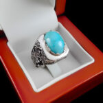 انگشتر نقره فیروزه نیشابوری دست ساز مردانه طرح فاخر آلان‌‌‌ - Image 3