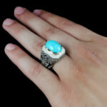 انگشتر نقره فیروزه نیشابوری دست ساز مردانه طرح فاخر آلان‌‌‌