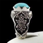 انگشتر نقره فیروزه نیشابوری دست ساز مردانه طرح فاخر آلان‌‌‌ - Image 5
