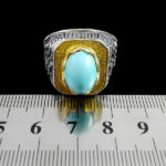 انگشتر نقره فیروزه نیشابوری دست ساز مردانه طرح دورطلایی فاخر بهنیا‌‌‌ - Image 6