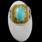 انگشتر نقره فیروزه نیشابوری دست ساز مردانه طرح دورطلایی فاخر بهنیا‌‌‌ - Image 3