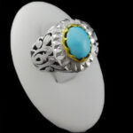 انگشتر نقره فیروزه نیشابوری دست ساز مردانه طرح دورطلایی حانان‌‌‌