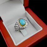 انگشتر نقره فیروزه نیشابوری دست ساز مردانه طرح دورطلایی حانان‌‌‌ - Image 4