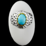 انگشتر نقره فیروزه نیشابوری دست ساز مردانه طرح دورطلایی حانان‌‌‌ - Image 3