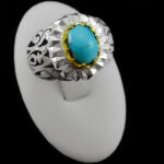 انگشتر نقره فیروزه نیشابوری دست ساز مردانه طرح دورطلایی دانیال‌‌‌