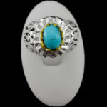 انگشتر نقره فیروزه نیشابوری دست ساز مردانه طرح دورطلایی دانیال‌‌‌ - Image 4