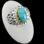 انگشتر نقره فیروزه نیشابوری دست ساز مردانه طرح دورطلایی داتام‌‌‌