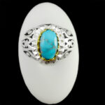 انگشتر نقره فیروزه نیشابوری دست ساز مردانه طرح دورطلایی داتام‌‌‌ - Image 5