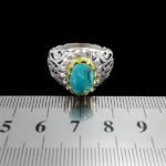 انگشتر نقره فیروزه نیشابوری دست ساز مردانه طرح دورطلایی ژیوار‌‌‌ - Image 6