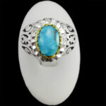 انگشتر نقره فیروزه نیشابوری دست ساز مردانه طرح دورطلایی ژیوار‌‌‌ - Image 2