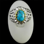 انگشتر نقره فیروزه نیشابوری دست ساز مردانه طرح دورطلایی سامیار‌‌‌ - Image 5