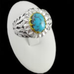 انگشتر نقره فیروزه نیشابوری دست ساز مردانه طرح دورطلایی سامیار‌‌‌