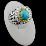 انگشتر نقره فیروزه نیشابوری دست ساز مردانه طرح دورطلایی وریا‌‌‌