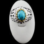 انگشتر نقره فیروزه نیشابوری دست ساز مردانه طرح دورطلایی وریا‌‌‌ - Image 4