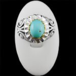 انگشتر نقره فیروزه نیشابوری دست ساز مردانه طرح دورطلایی سیام - Image 4