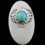 انگشتر نقره فیروزه نیشابوری دست ساز مردانه طرح دورطلایی علیسا‌‌‌ - Image 2