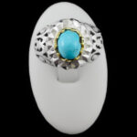 انگشتر نقره فیروزه نیشابوری دست ساز مردانه طرح دورطلایی فرهود - Image 3