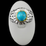 انگشتر نقره فیروزه نیشابوری دست ساز مردانه طرح دورطلایی فرساد - Image 3